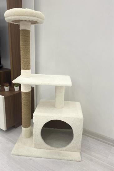Nursoft Beyaz Kedi Tırmalama Ve Oyun Evi Platformu Byz5465